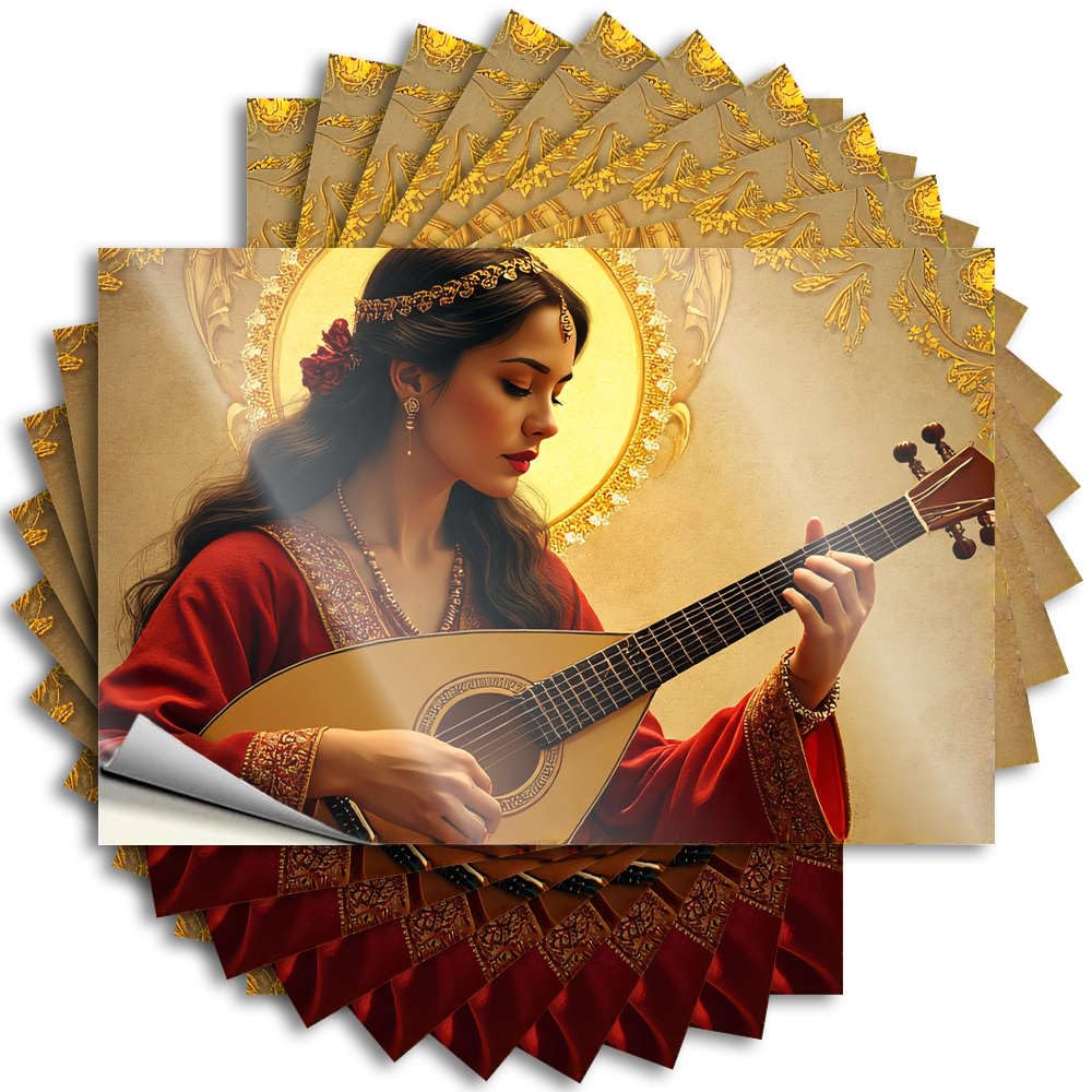 Mini Quote Aesthetic Decals, Bar Cart Decor Cute Pattern Design for Mold Notebook | Hat Removable Vinyl A Woman in Red Plays A Lute(6X9CM)