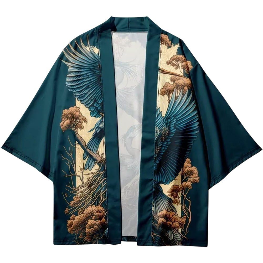 Hrippy Japanese Casual Kimono Cardigan Men's Summer Beach Haori Cardigan Yukata Tops Retro Samurai Oversized Clothing
