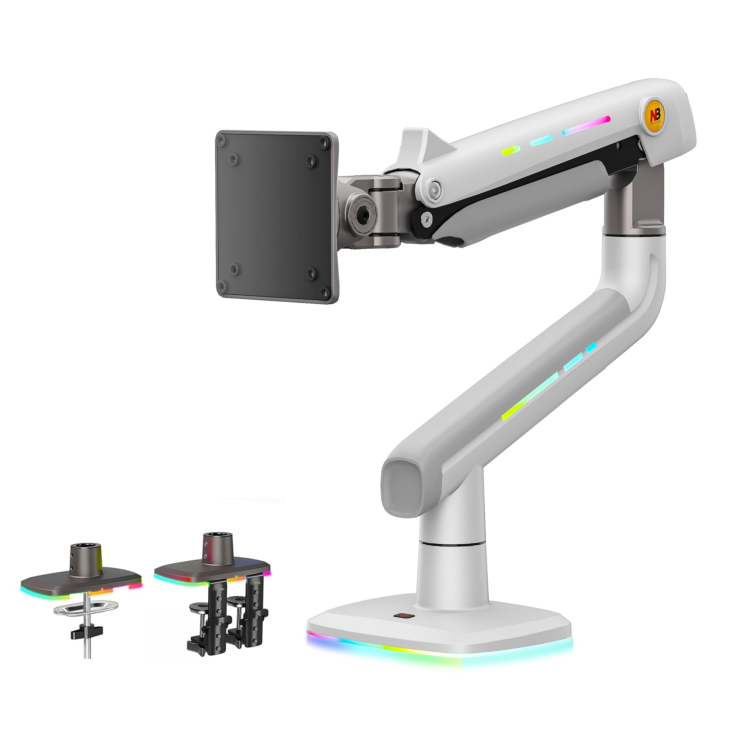 NB Ergonomic RGB Braccio Monitor per da 32 a 60 Pollici Schermo Piatti Ultrawide Curvi, Supporto per Monitor Resistente Carico fino a 20 kg VESA 75&100 mm (Bianco)
