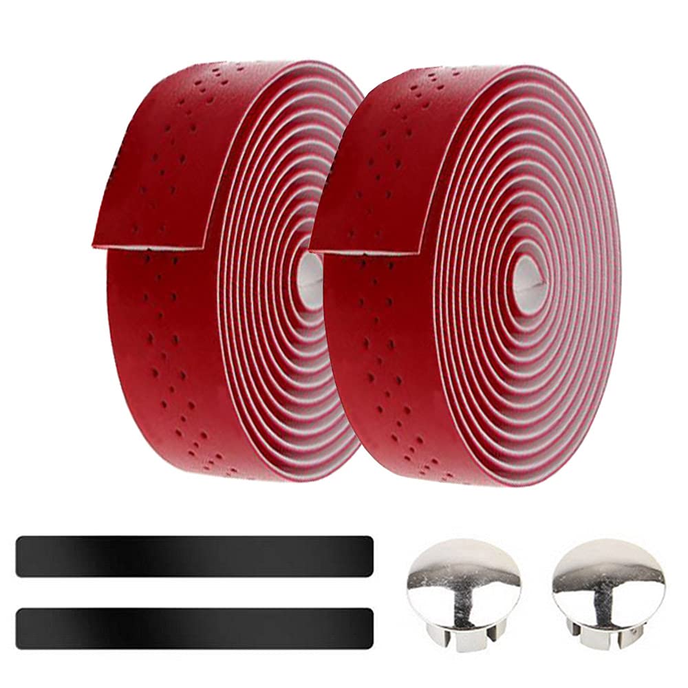 ETOPARS Red Bicycle Handlebar Tape Cycling Road Bike Handlebar Tape Leather Handle Bar Grip Wrap Tapes Comfort Non Slip Breathable Anti Shock With Bar End Plug