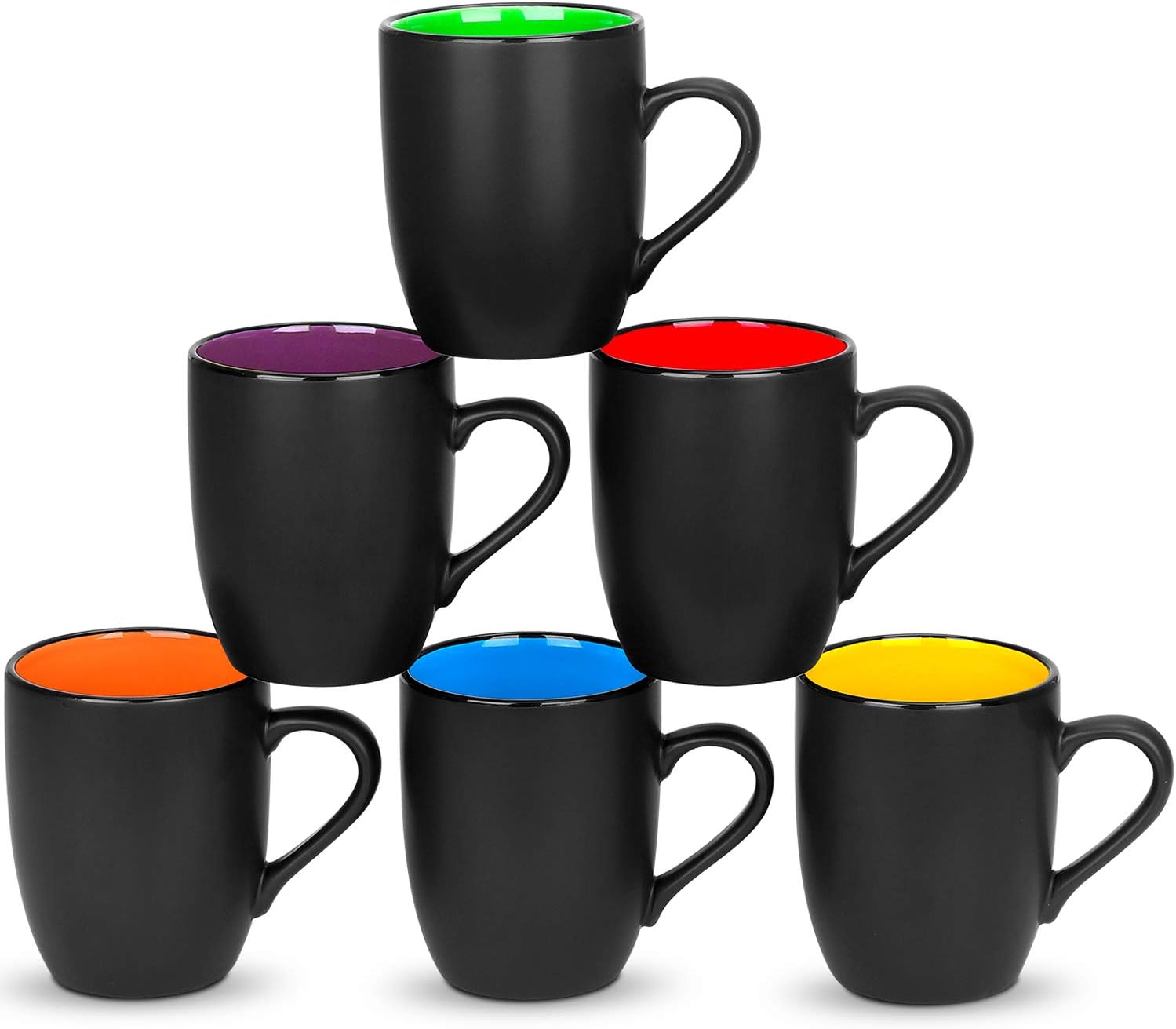 DeeCoo 6 Pack Large Coffee Mug Set 16 Ounces, Matte Black Porcelain Mug Large-sized Ceramic Restaurant Drinking Cups for Coffee, Tea, Juice, Cocoa