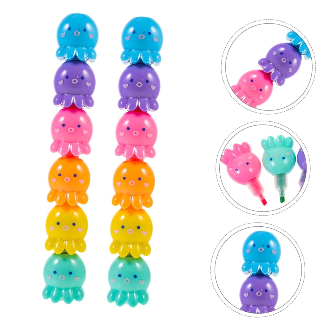 NUOBESTY 2 Set Evidenziatori Mini Impilabili Polpo Fluorescenti Colorati per Scrittura e Scolastico Ufficio e Casa