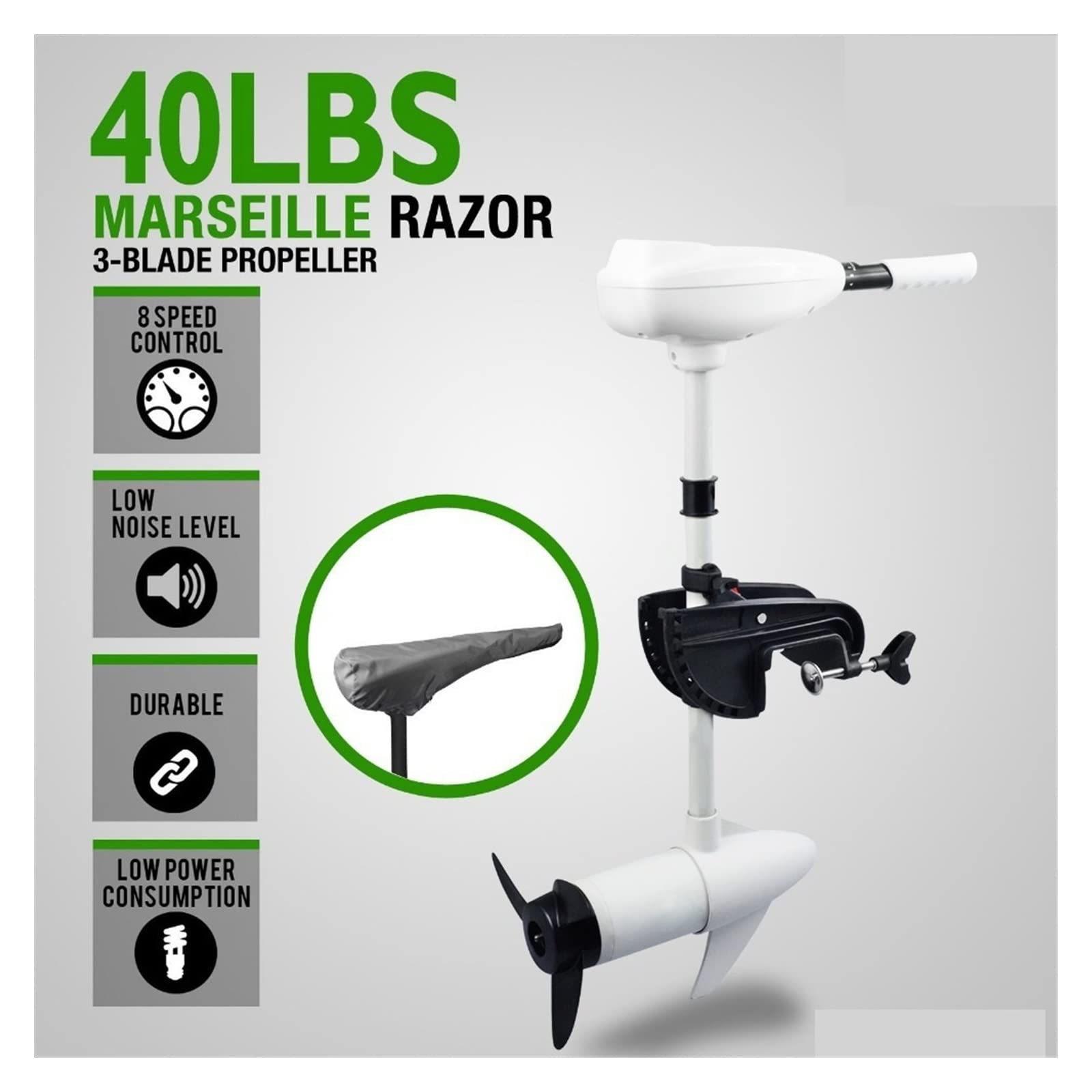 Motore fuoribordo, MARINE 40 libbre Motore di pesca a traina fuoribordo Electric White for acqua salata