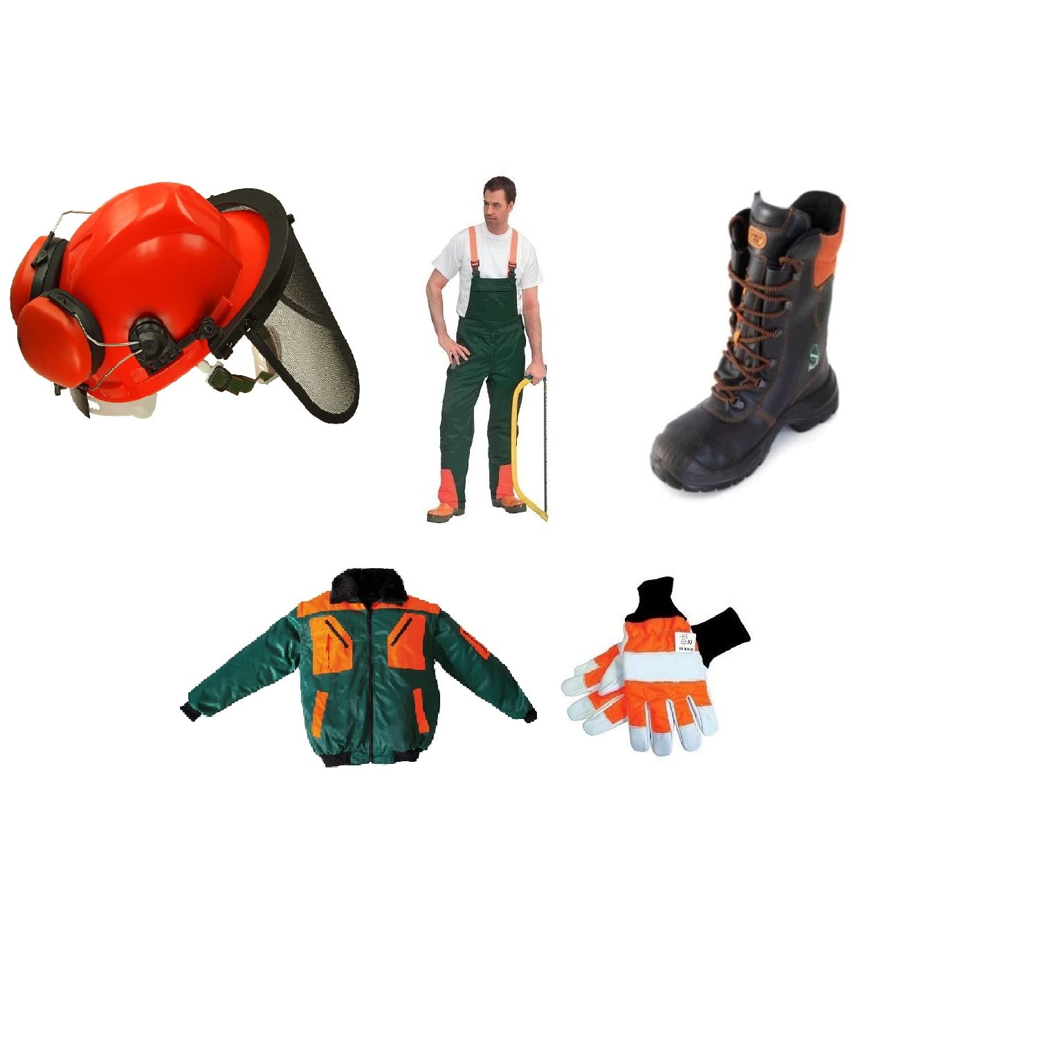 SWS Forst GmbH 5er Schnittschutz Set Forsthelm,Schnittschutzhose Pilotenjacke Schnittschutz Lederstiefel für den Kurs zugelassen