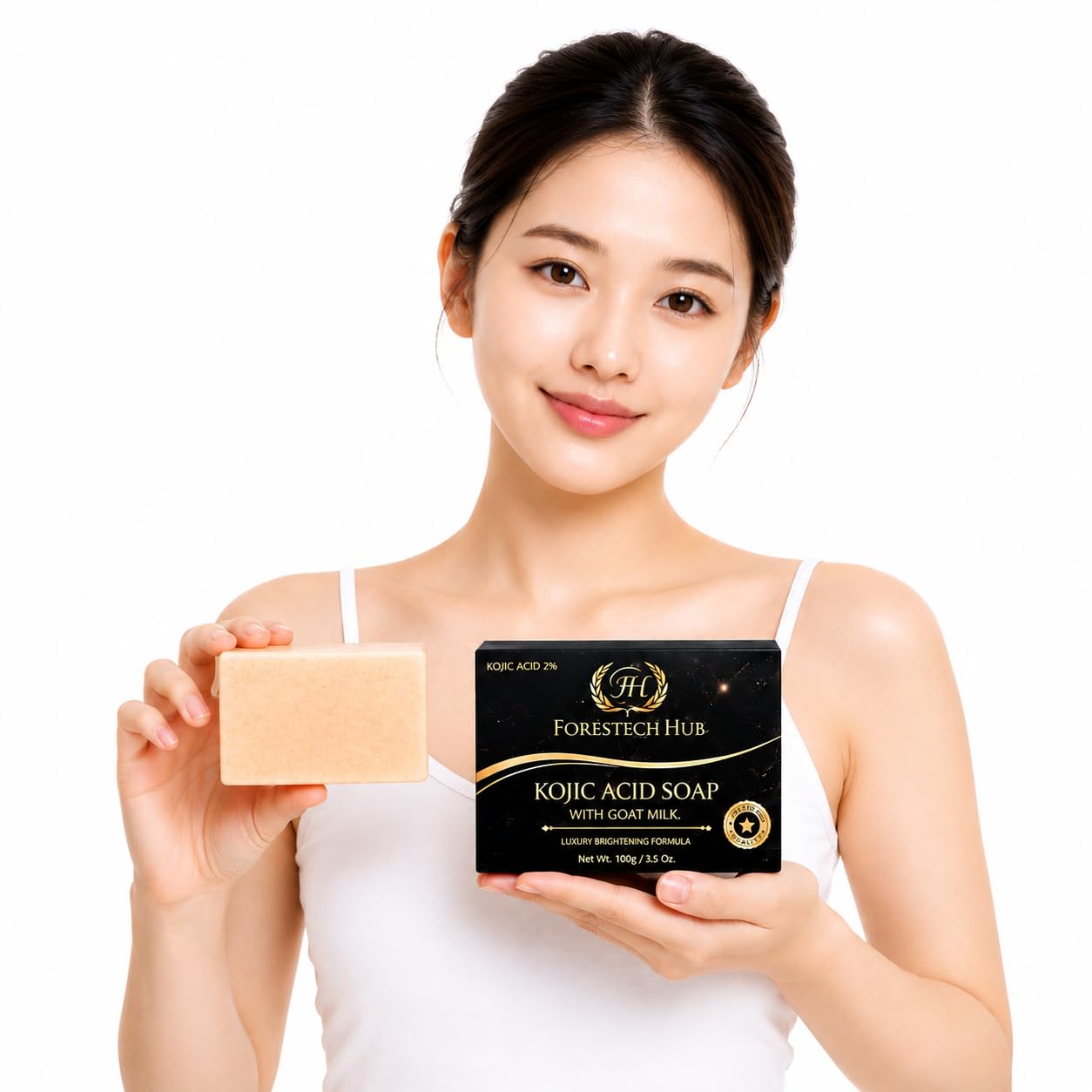 FORESTECH 2% Kojic Acid Soap with Goat Milk, 100g (Pack of 1) | Skin Brightening, Dark Spot Removal, Pigmentation Control, Tan Removal, Glutathione & Vitamin C