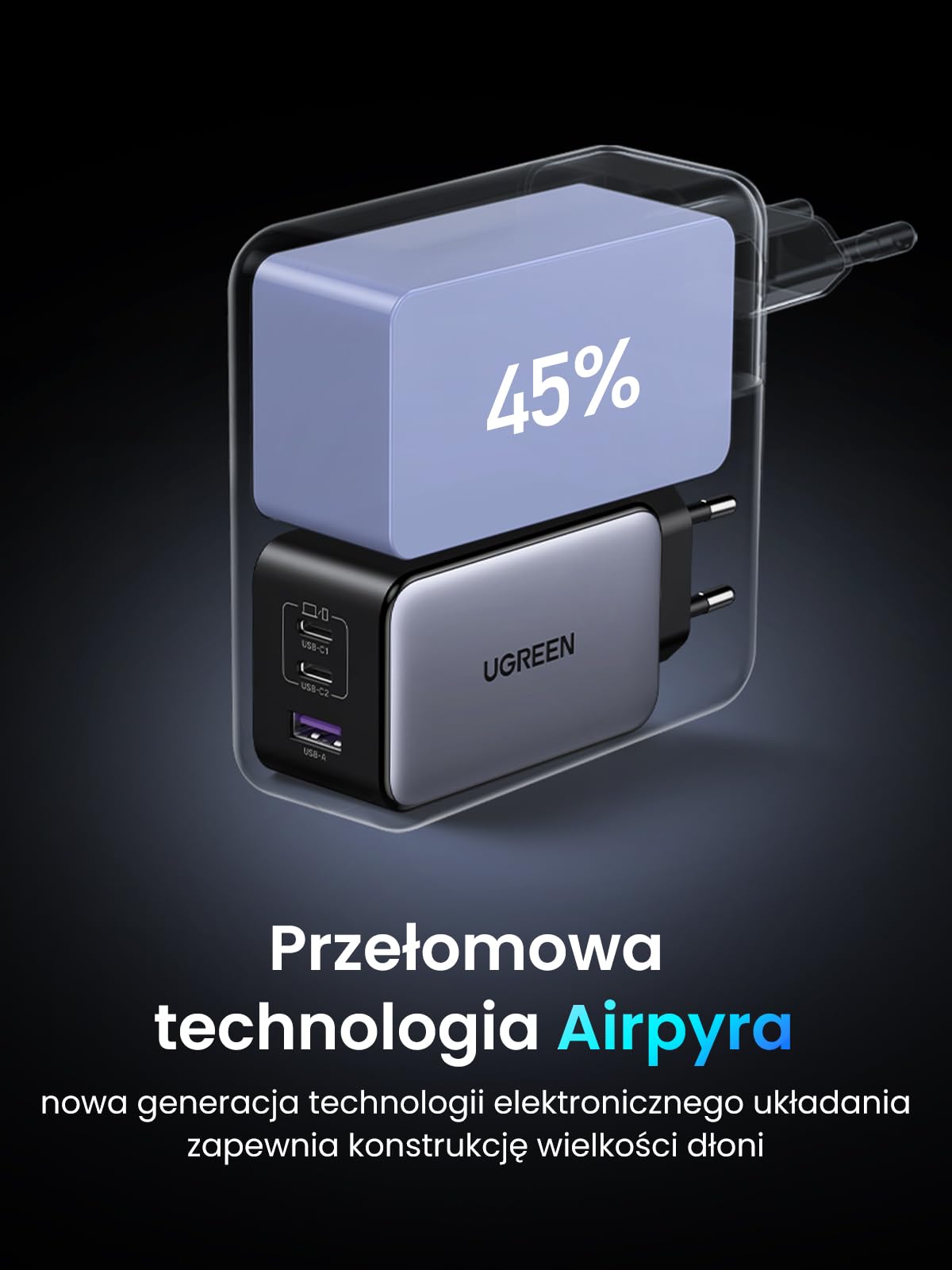 MiniUGREEN Nexode Ładowarka 100 W USB-C, ładowarka GaN, 3 porty, ładowarka PPS | 3 porty PPS 45 W Kompatybilne z iPhone 17 Pro Max Air 16 15 Galaxy S26 25 24 Pixel 10 Pro iPad MacBook M5 M4 Steam Deck