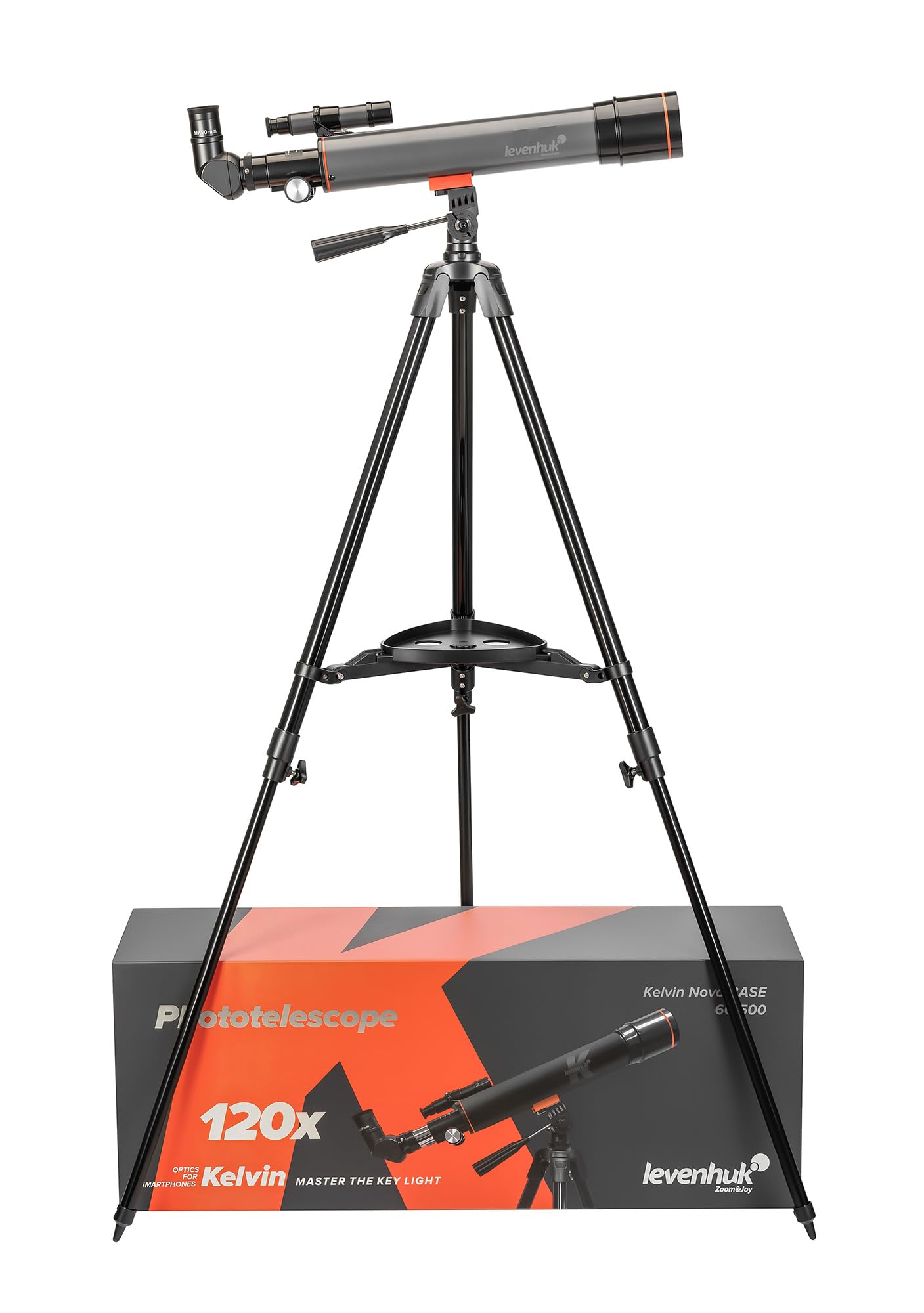 Levenhuk Kelvin Nova Base 60/500 Fototelescopio, Telescopio Smartphone, Catalejo, Montura Altacimutal, Lente Barlow 3X, Trípode Ajustable, Disparador Bluetooth Incluido, para Astrofotografía