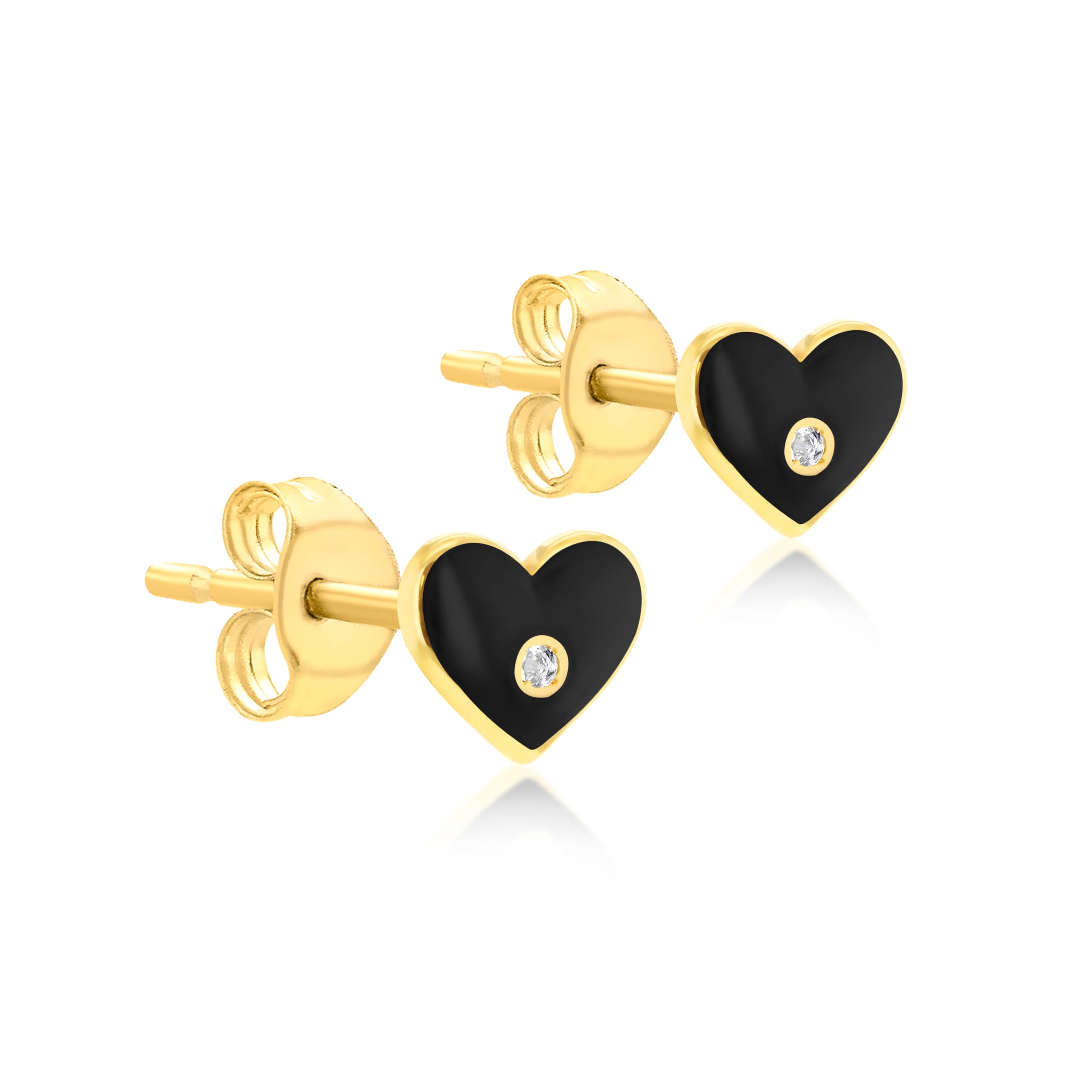 Carissima Gold - Collana da donna in oro giallo 9 kt, smaltato nero, a forma di cuore con diamanti