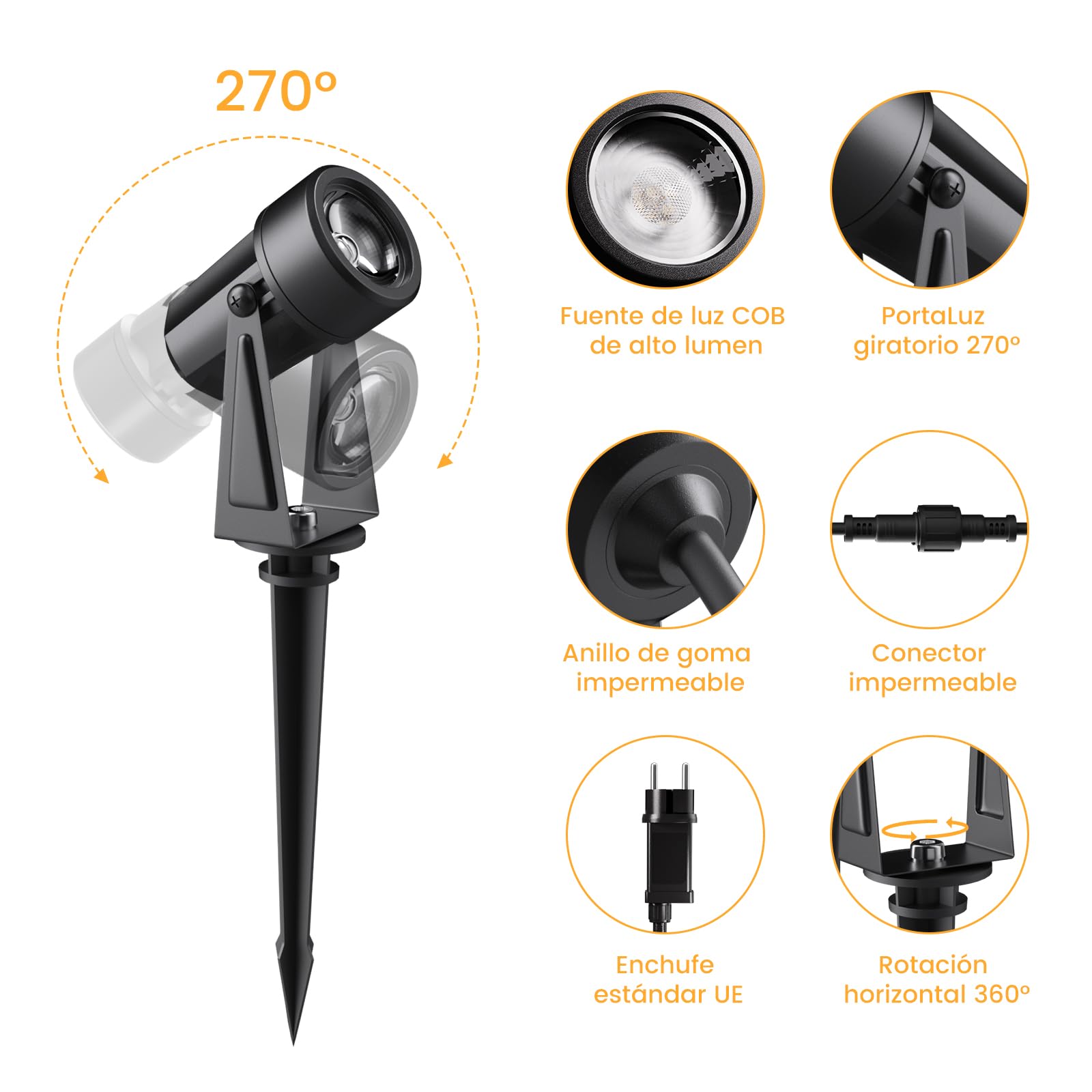 Foco Led Exterior Impermeable, 32M/105FT Paquete de 10 Focos LED de Paisaje con Luz Cálida 3000K 27V para Iluminación Jardín & Impermeables IP65 para Exterior