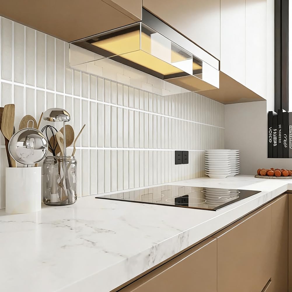 Baldosas Adhesivas Pared, Vinilo Azulejos Adhesivos Cocina Baño Metro, Beige 3D Pegatinas Paneles Decorativas Pared Peel Stick Tiles, Rectángulo Metro Baldosa de Pared (10 Piezas, 30.5 x 30.5 cm)