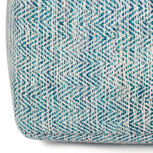 SIMPLIHOME Nate Square Pouf - 20 inch Wide Upholstered Handwoven Cotton Ottoman in Patterned Teal Melange, Boho Footstool or Extra Seating for Living Room with Artisanal Texture, Assembled - Image 5