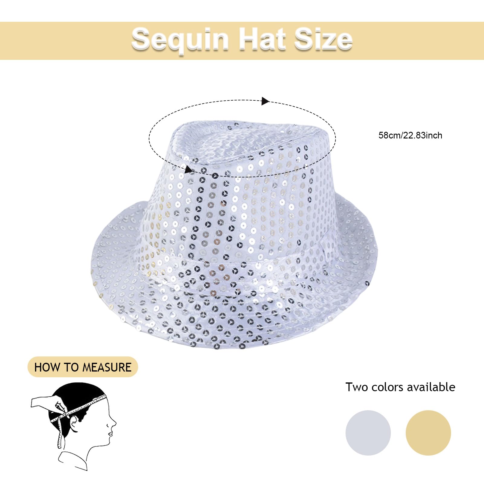 Haayymo 2 Pack Sequin Fedora Hats for Adults Glitter Party Hats Gold & Silver, Disco Fancy Dress Hats for Men & Women - Image 2