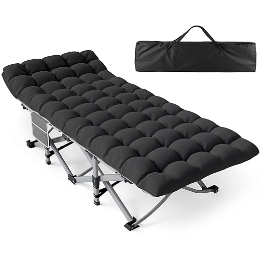Camping Cot for Adults, Heavy-Duty Portable Cot Bed with Mattress, Foldable Padded Sleeping Cots for Camping Travel Tent Day Bed Outdoor & Home Guest, Max Load 450 LBS, 75x28x15”