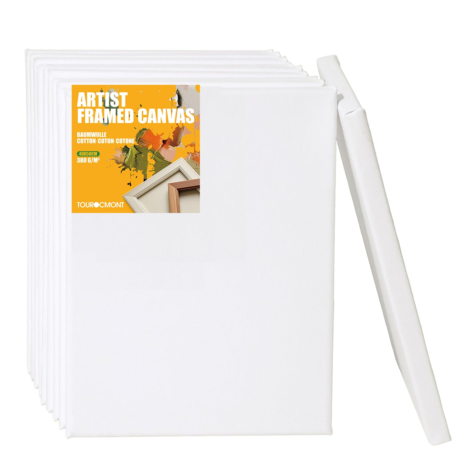 Lot de 10 toiles de 40 x 50 cm - En coton - 380 g/m² - 100 % sans acide - Apprêt blanc - Pour peinture acrylique, peinture à l'huile, gouache