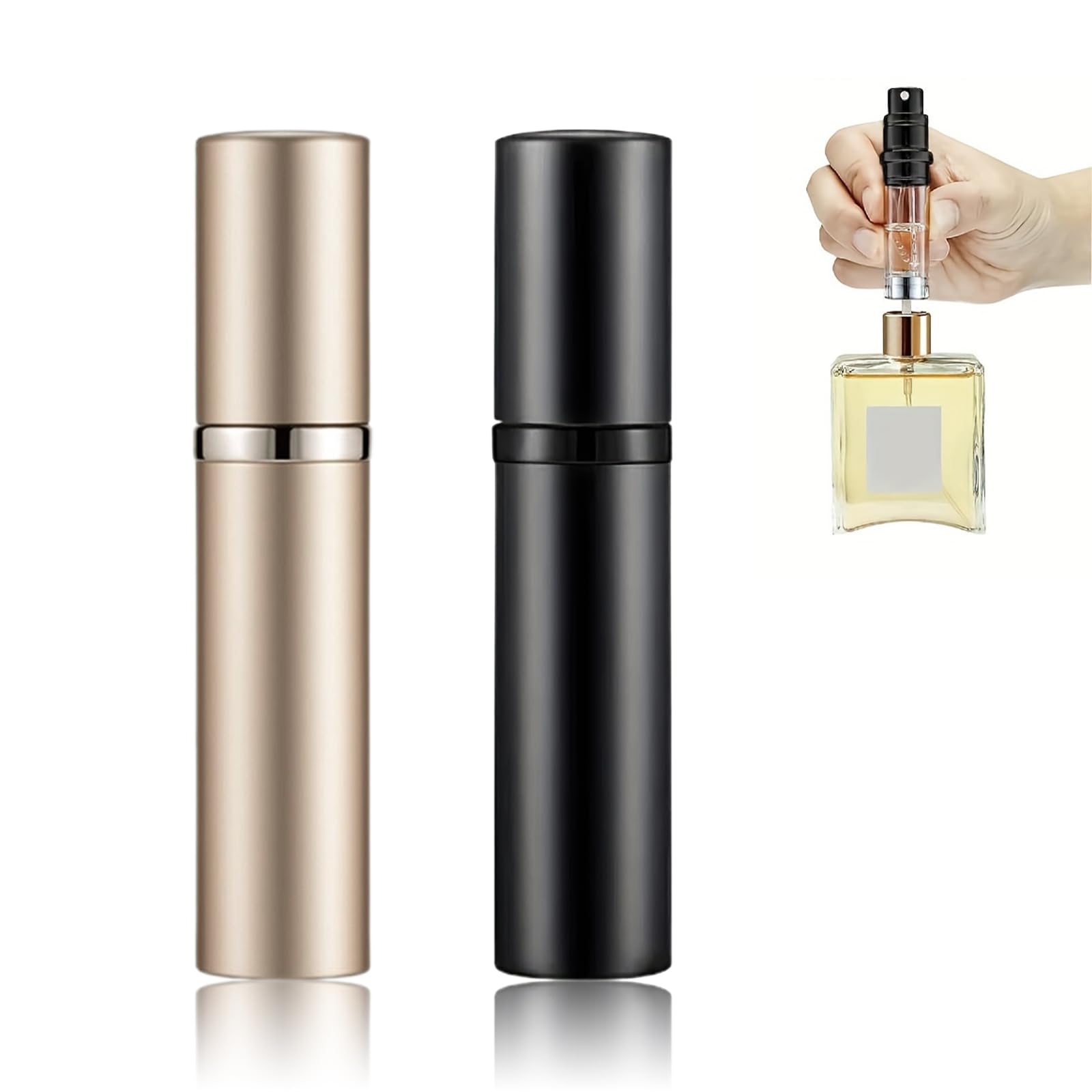 Leogony 2 PCS Travel Perfume Atomiser Refillable, 5ml Mini perfume travel atomiser for Women Men (Black+Gold)