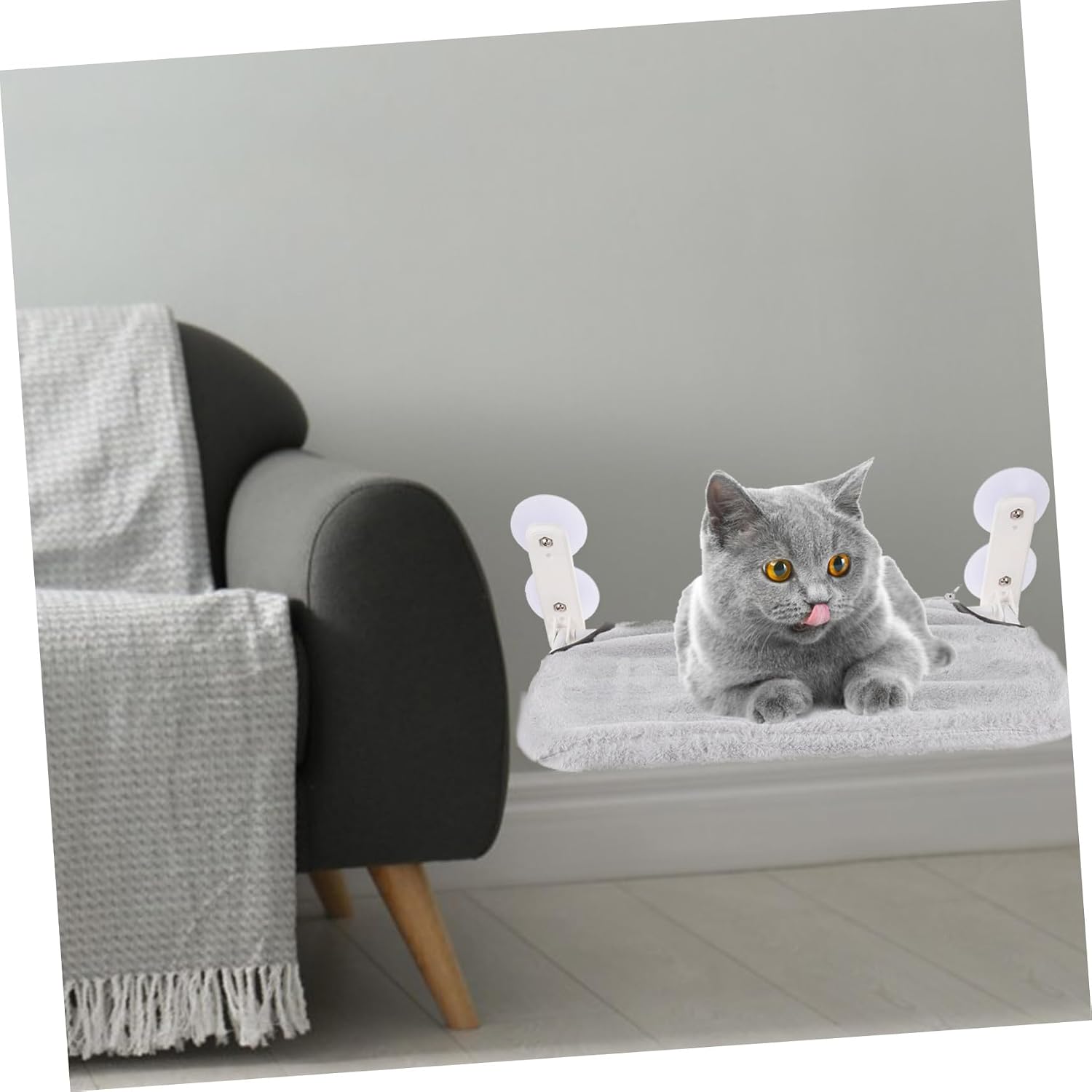 COLLBATH Cat Window Hammock Bed Detachable Cup Design for Indoor Cats Soft Washable Multi-Functional Perch Climbing Frame Grey