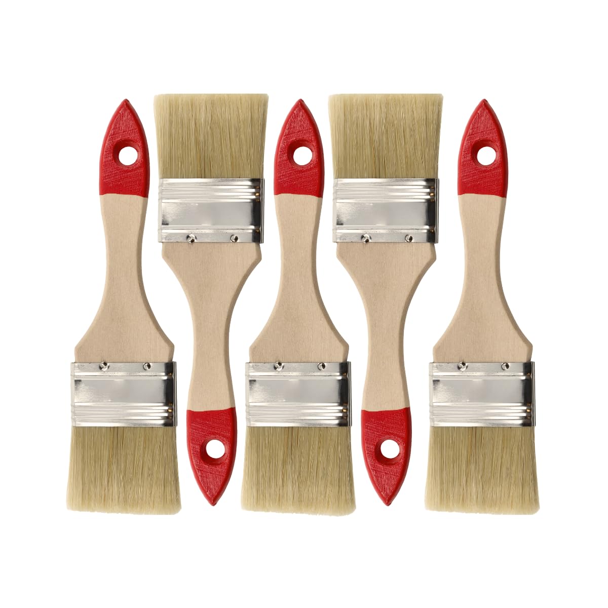 M7 Set di 5 Pennelli Piatti 2″ (circa 50 mm) Serie 30 – Pennelli per Vernice con Setole Sintetiche Chiare – Manico in Legno Naturale – Ghiera in Acciaio