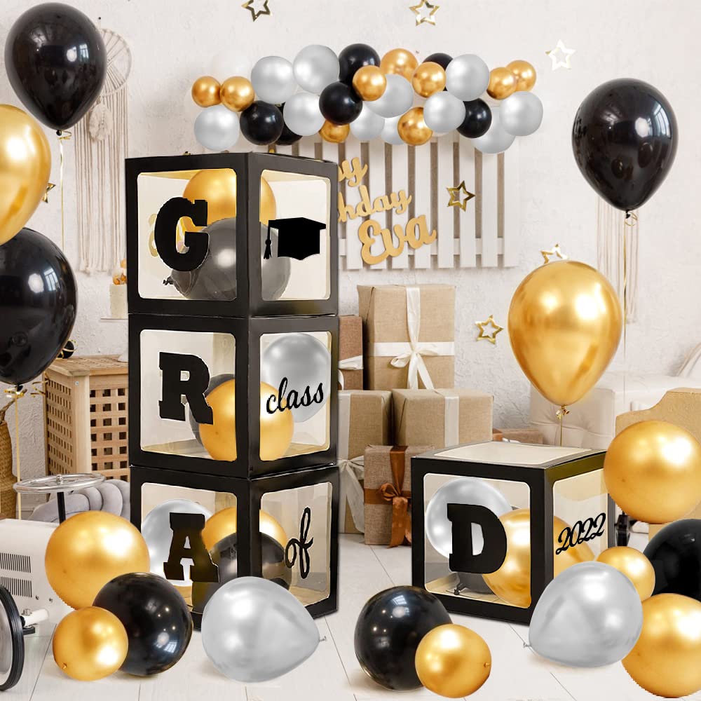 Buy DIYDEC 2022 Graduation Balloon Boxes 4pcs Black Transparent 