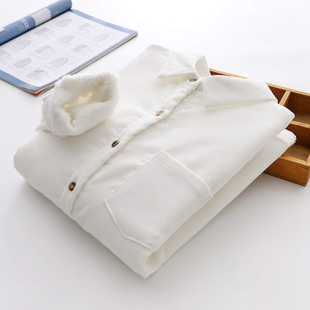 Chemise Chaude Femme,Mode Plus Velours Épaississant Dames Hiver Chemise Corduroy Simple Collège Style Dames Vêtements Veste Décontractée Élégante Partie Décontractée Blanche, L