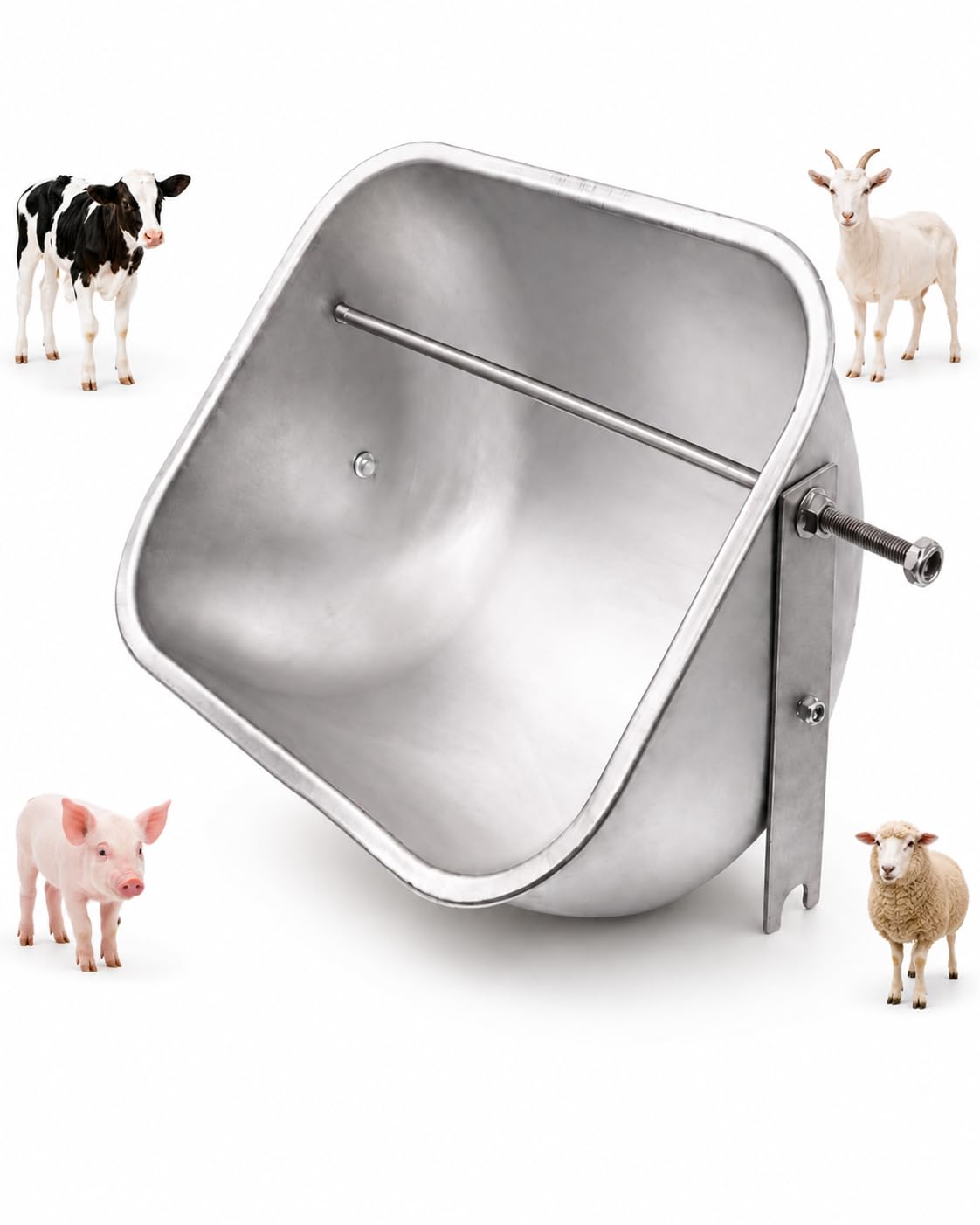 Mangiatoia per Bestiame Grande capacità in Metallo Robusto Alimentatore per Maiali Cavalli Capre Bovini Mucche Pecore Vitelli Cervi Allevamento Fattoria Esterno Uso Agricolo Forte,Argento