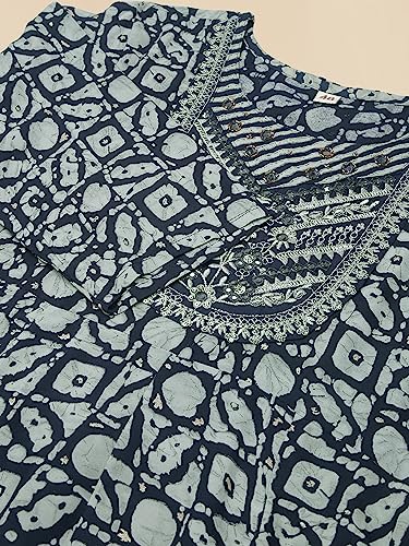 Image of MIRCHI FASHION Women's Plus Size Anarkali Rayon Ebroidery Work Kurti Only (MPK9451 - Navy Blue, Grey - 6XL)