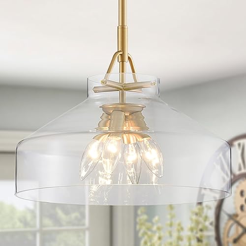 Miniatura 13 de WUZUPS Candelabro Rústico de Granja Industrial Redondo Colgante de Techo Lámpara LED con Pantallas de Vidrio Transparente para Comedor Cocina Isla