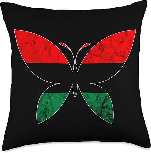 Pan African UNIA Flag Black History Afro-American Butterfly Throw Pillow, 18x18, Multicolor