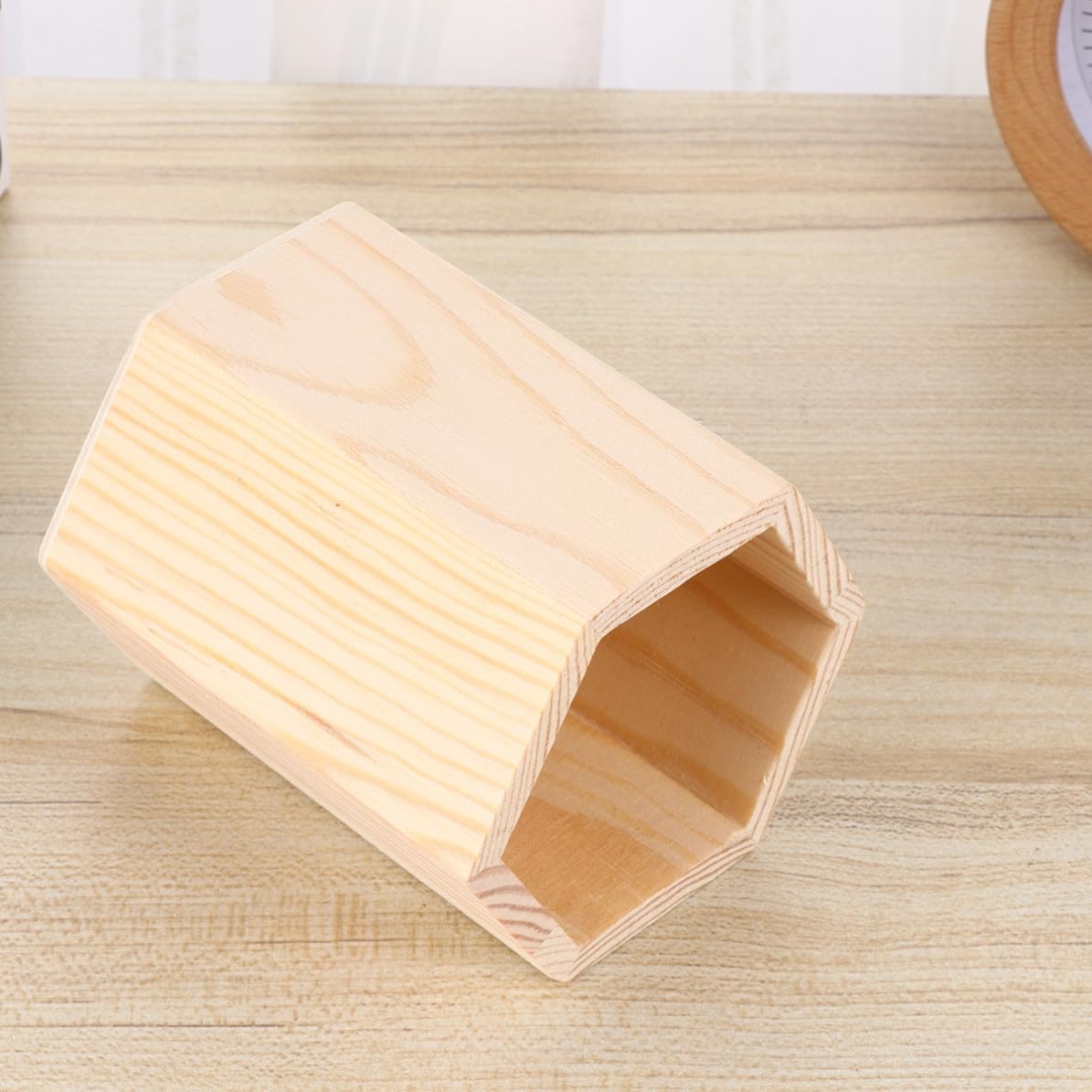 COHEALI 8 Piezas Portalápices Multiusos de Madera Beige Diseño Hexagonal, Resistente al Desgaste y Alto para Oficina y Proyectos de Manualidades