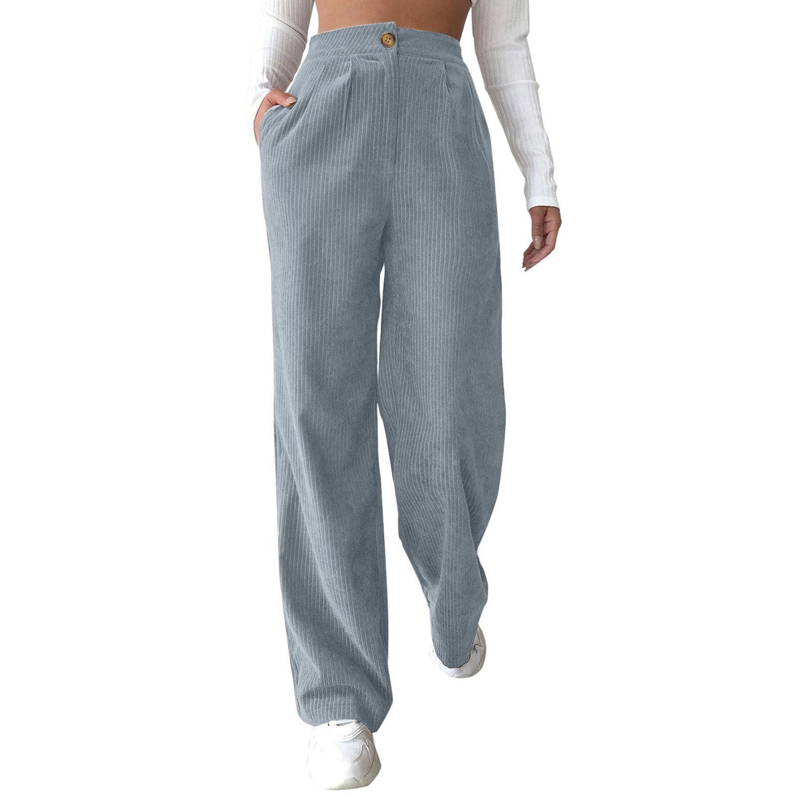 Corduroy Pants Trousers Women High Waisted Casual Trendy Comfy Fall Straight Leg Cropped Pants for Everyday Wear