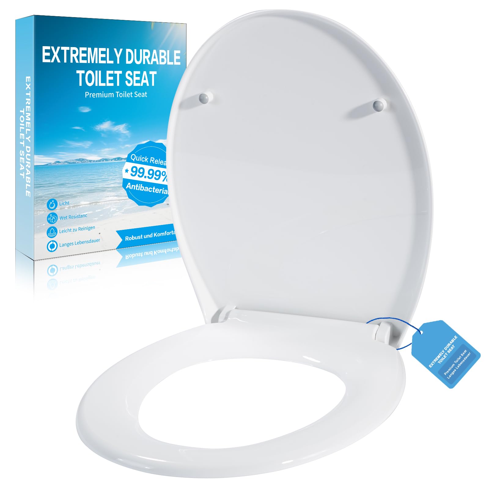 Toilet Seats,Oval Round Toilet Seat with Soft Close & Quick Release - Premium Thermoplastic, Antibacterial, Removable, Holds up to 250kg - Easy Assembly Toilet Lid(Ovale Forms) — image 1