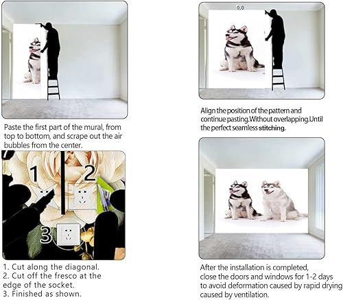 Miniatura 4 de Ideas para revestimientos de pared Alaskan Malamute Papel para Pared Decorativo Wainscoting Paneles Fácil de Quitar (Ancho) 137.8" X (H) 110"
