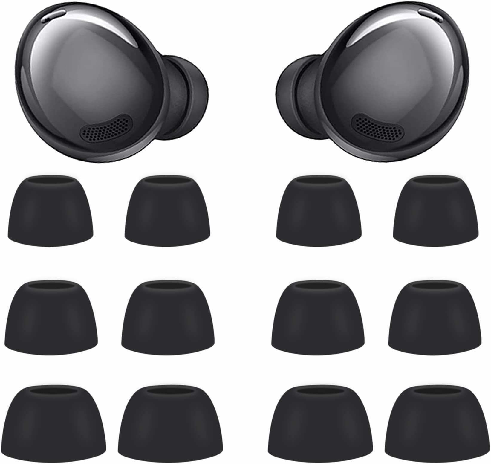 6 Pairs Replacement Galaxy Buds Pro Eartips Earbuds, S/M/L 3 Size Silicone Rubber Flexible Ear Tips Buds Wing Tips Fit in Case Compatible with Samsung Galaxy Buds Pro - Phantom Black