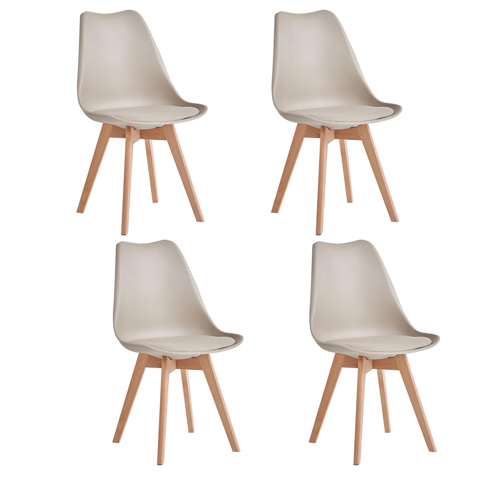 Set di 4 Sedie da Pranzo Moderne, Sedie da Cucina con Cuscini Imbottiti e Gambe in Legno di Faggio, Adatte per Camera da Letto, Soggiorno, Sala da Pranzo, Cucina - Cachi Cachi Set di 4
