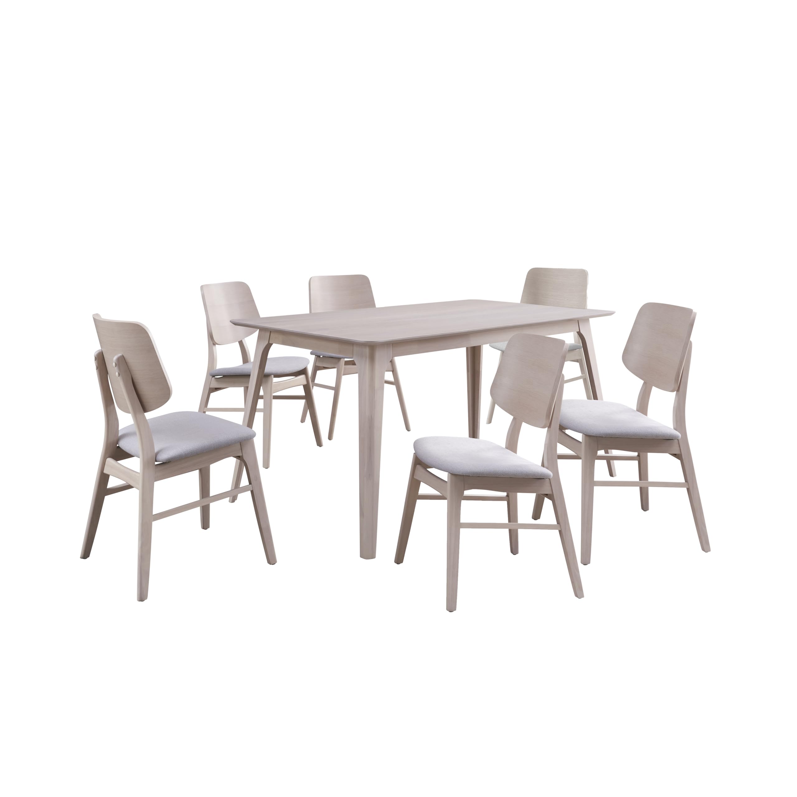 New Classic Furniture Mid-Century Modern Oscar 7-Piece Dining Table Set, 60-Inch, White Ash