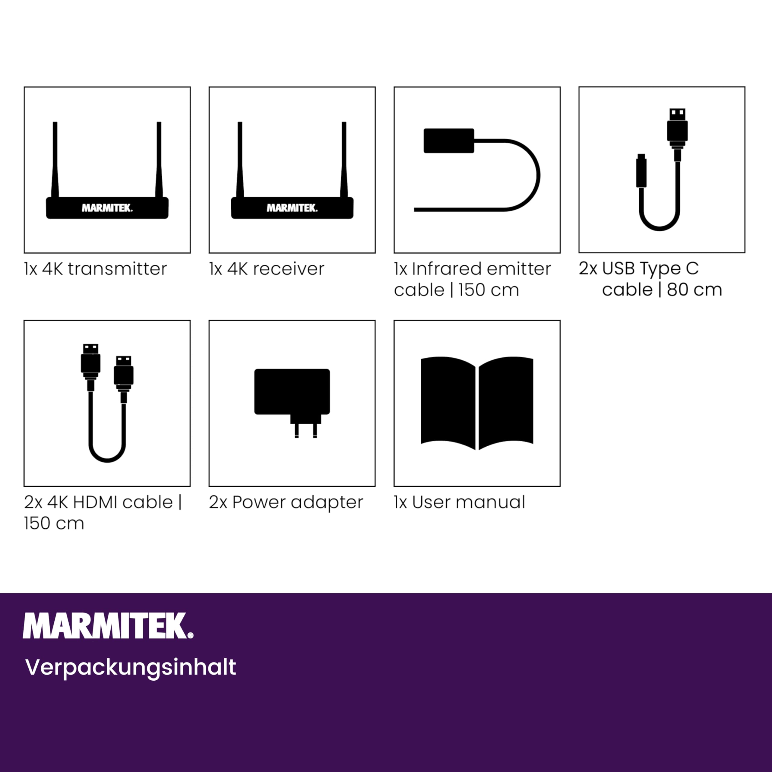 Marmitek TV Anywhere Wireless 4K - Extender HDMI sans fil 4K60 USB KVM | Émetteur récepteur HDMI jusqu’à 50 m à travers murs, loopthrough, retour IR, USB KVM pour clavier souris, TV et projecteur