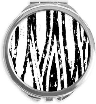 Brushwork Vertical Line Texture Hand Compact Mirror Round Portable Pocket Glass