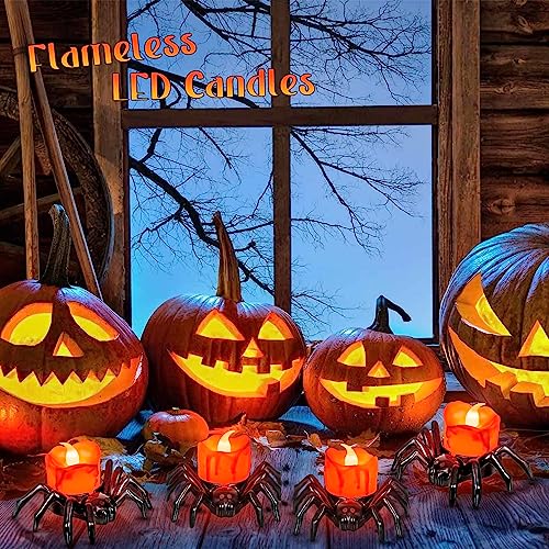 6 PCS Halloween Tea Lights Candles, Battery Operated Halloween's Flameless LED Candles, Spider Tealights Spooky Electric Flickering Fake Candle for Halloween Party Decorations4
