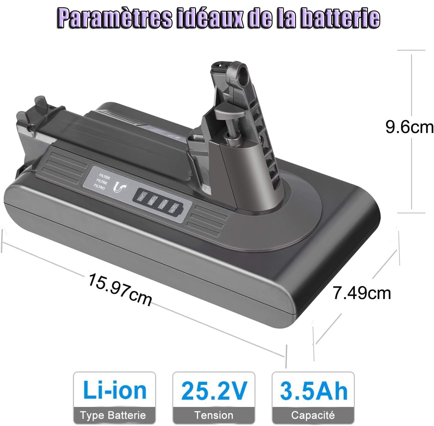 KUNLUN Batterie de Remplacement pour V10, 25.2V Batterie pour V10 SV12 Cyclone Animal Absolute Motorhead Fluffy Total Clean Aspirateur