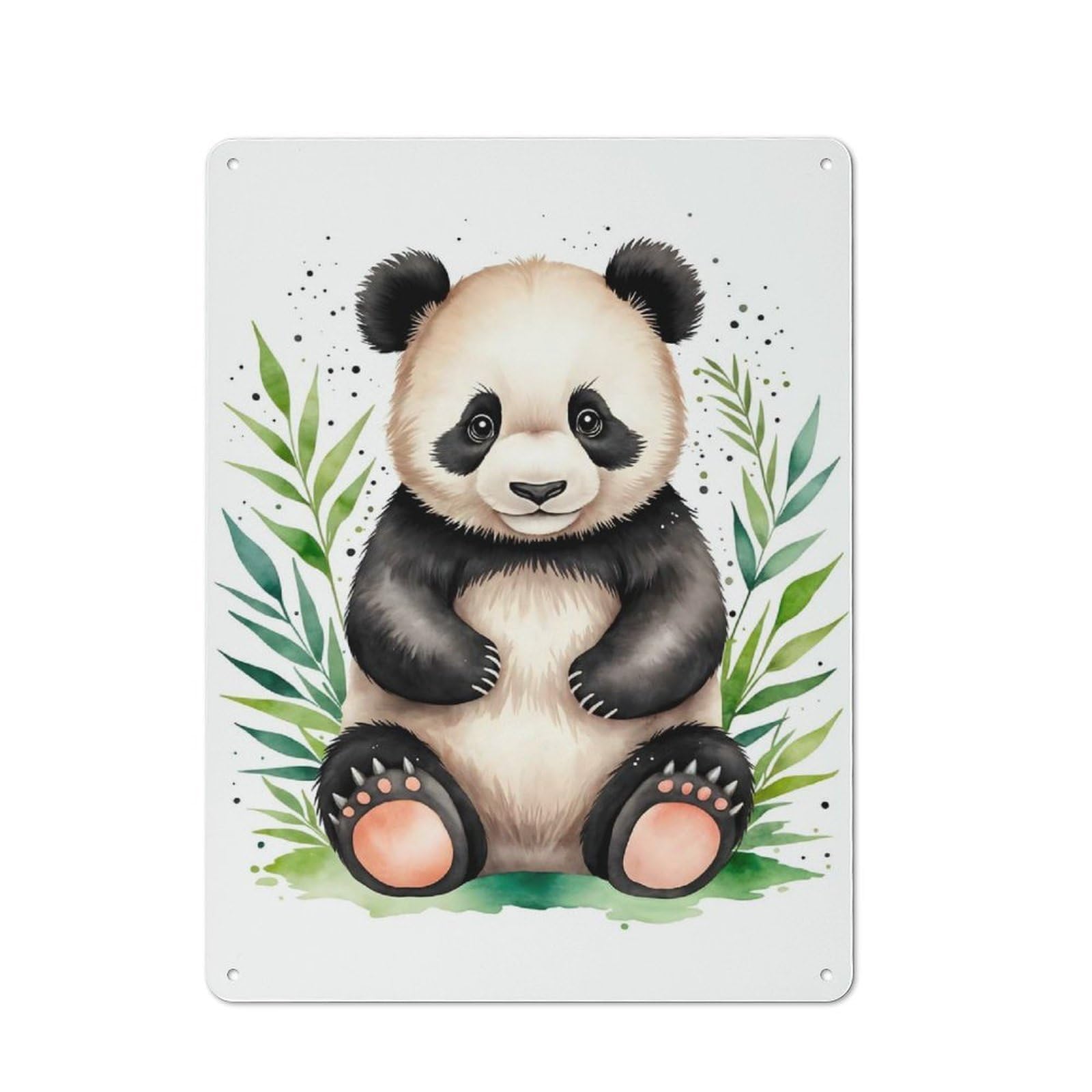 Cute Panda Watercolor Decorative Tin Sign 40x30cm, Old Fashioned Vintage Wall Decor for Lounge, Study, Pub Or Wall Gallery