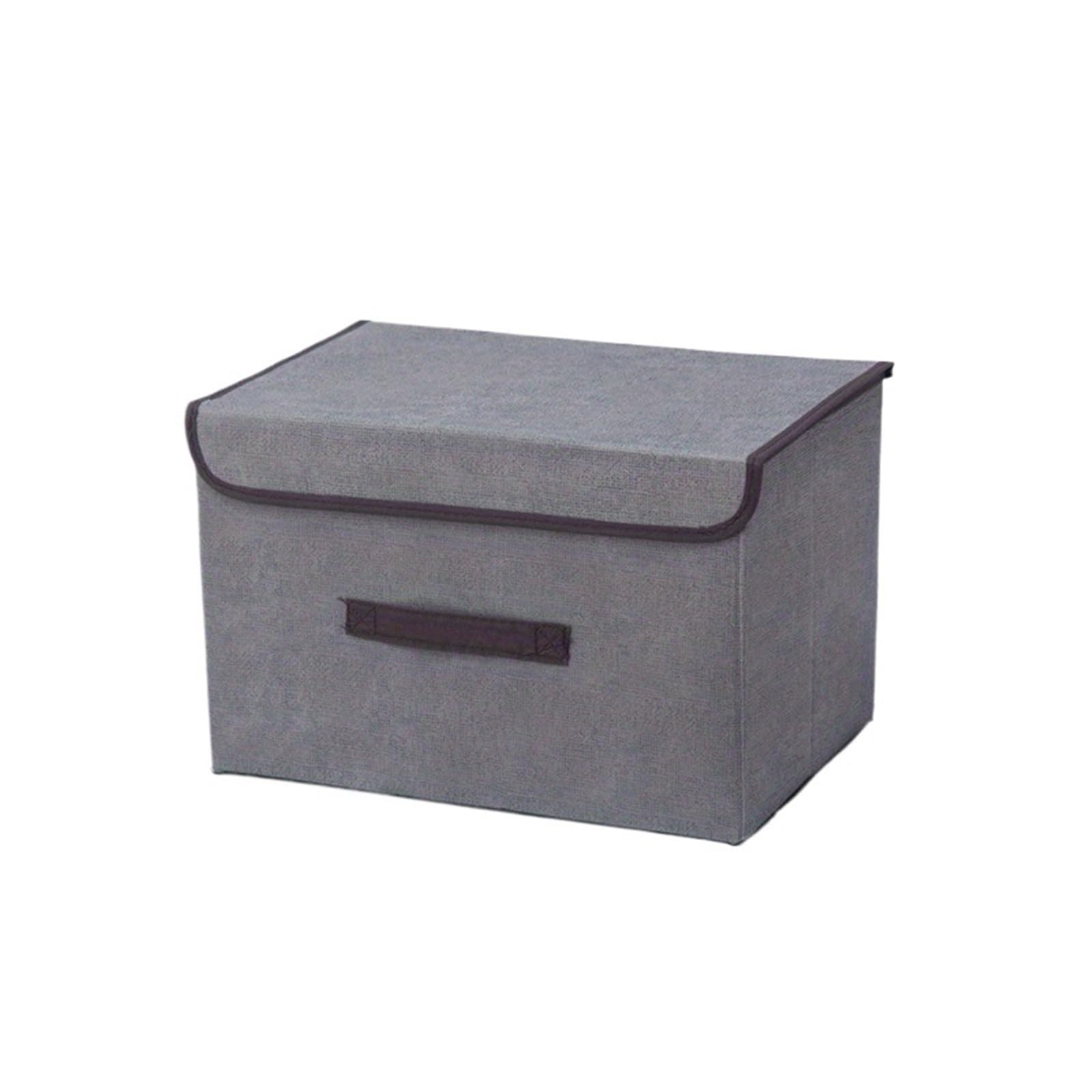 EWUHYFP Storage Boxes 1pc Imitation Linen Fabric Storage Box Foldable Portable Dustproof Bin With Lid Clothes Sundries Organizer(Grey-L)
