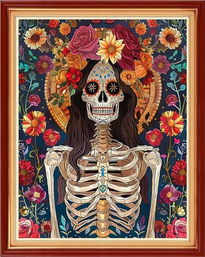 Image of Foxdiviy Stamped Cross Stitch Kits for Beginners Full Range of Cross Stitching 11 CT Printed Cross Stitch Kits for Adults Cross Stitch Patterns Needlepoint Kits-Magic Skull 16x20 inch
