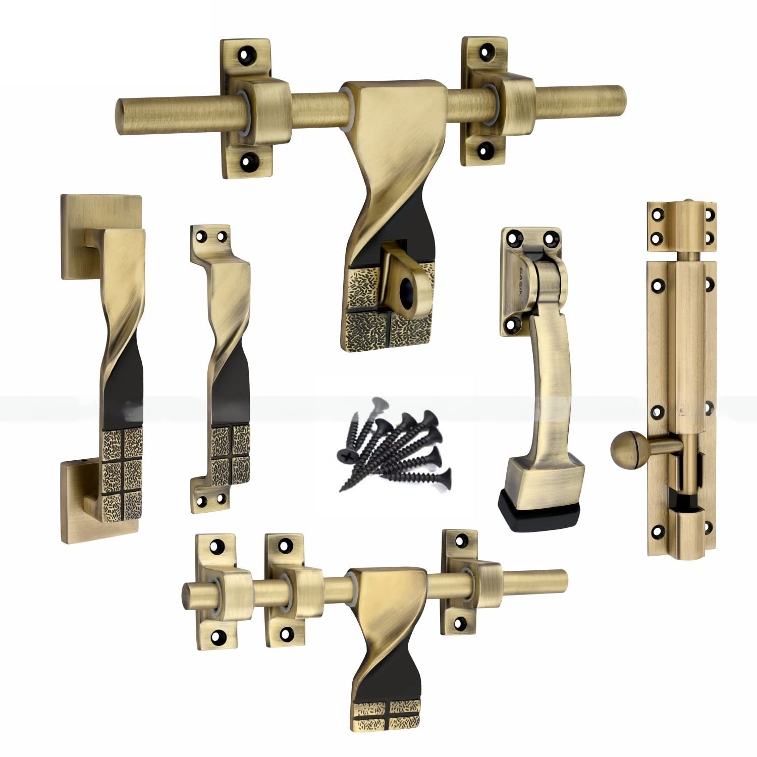 GSB India Zinc Alloy Heavy Single Door Fitting Accessories Full Set/Kit [1 Aldrop, 1 Latch, 2 Handles, 1 Tower Bolt and 1 Door Stopper,10 Inch,Antique Black Matt [126] ] (B0BYPDW4ZQ) Amazon Price History, Amazon Price Tracker