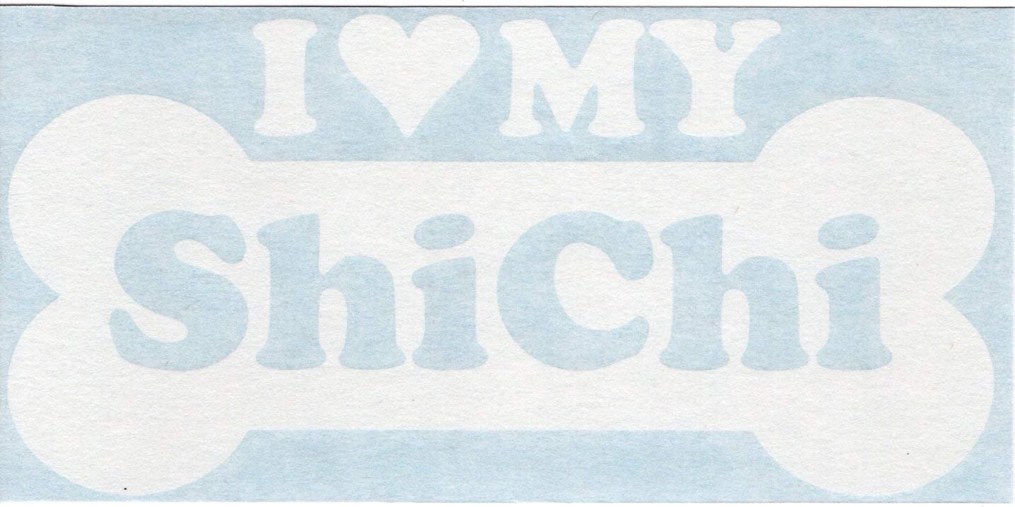 I Heart Love My Shichon - Dog Bone Shi Tzu Bichon Frise Designer Mixed Hybrid Breed Cars Trucks Moped Helmet Surfboard Auto Automotive Craft Laptop Vinyl Decal Store Window Wall Sticker