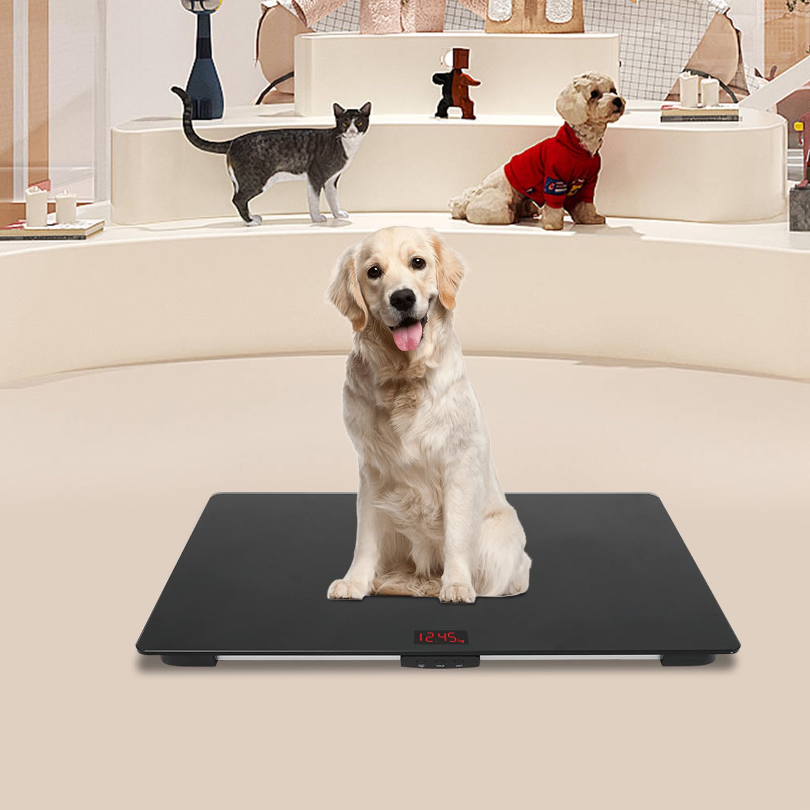 Tierwaage für große Hunde, 80 x 50 cm, Veterinärwaage mit LCD-Display und Anti-Rutsch-Matte, Tierwaagen-Plattform, Tragkraft bis 100 kg, Genauigkeit 10 g, mit Tara/Halten/Unit