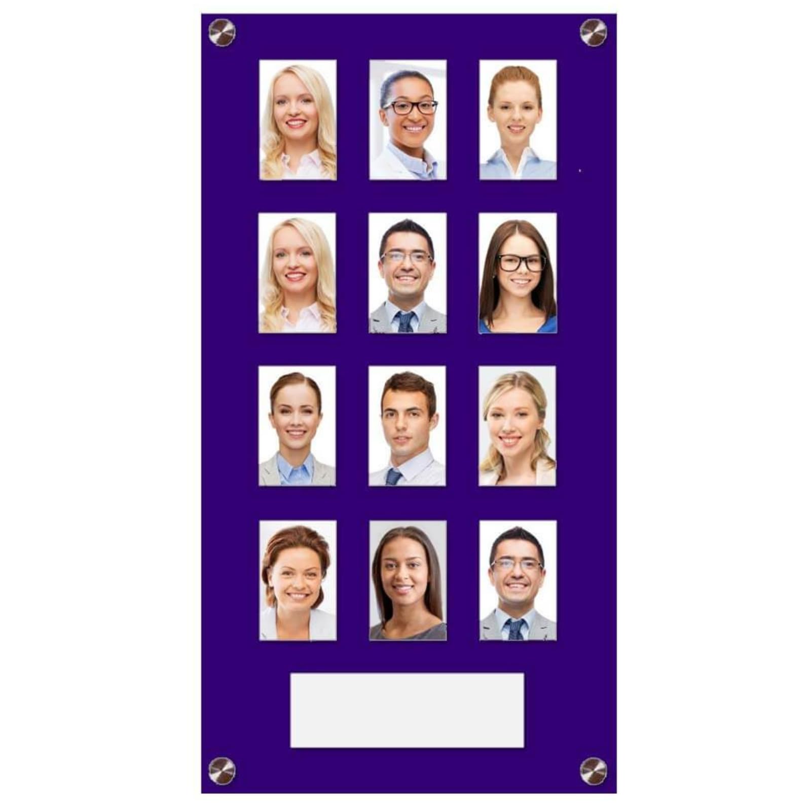 Get Acrylic Photo Frames - Purple 12 Pocket Image Staff, Student, Employee Display Board With Pocket Header. 506mm Height x 256mm Width (50.6cm x 25.6cm)
