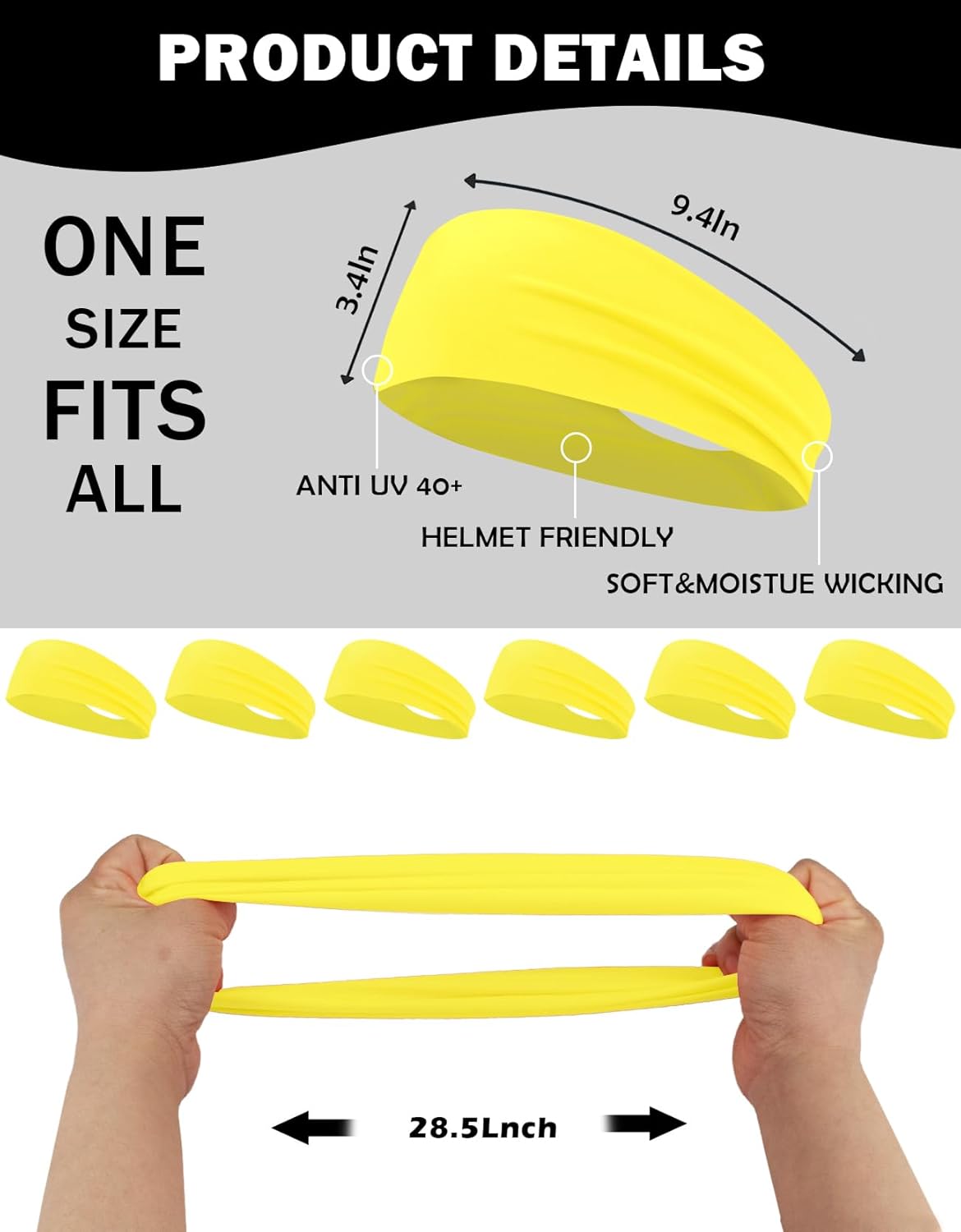 6 Pack Sport Headbands for Men & Women, Sweat Wicking Workout Sweatband, Bright Hairband for Running, Cycling, Football, Yoga - Image 2