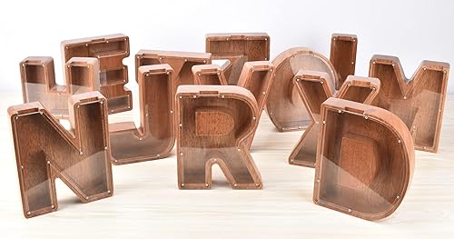 Miniatura 6 de Alcancía de madera grande personalizada (nombre grabado láser) de 9.1 pulgadas, letras del alfabeto de madera personalizadas, caja de dinero,