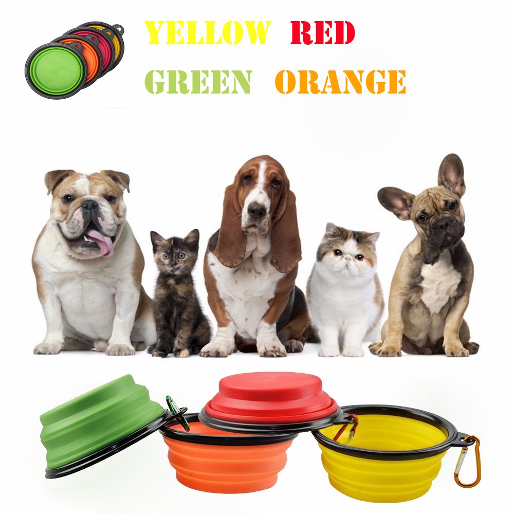 Traderplus - Set Di 4 Ciotole Pieghevoli In Silicone, Per Cani, Portatile, Da Viaggio, Cibo Per Animali Domestici E Gatti, Con Moschettone Per Escursionismo, Campeggio