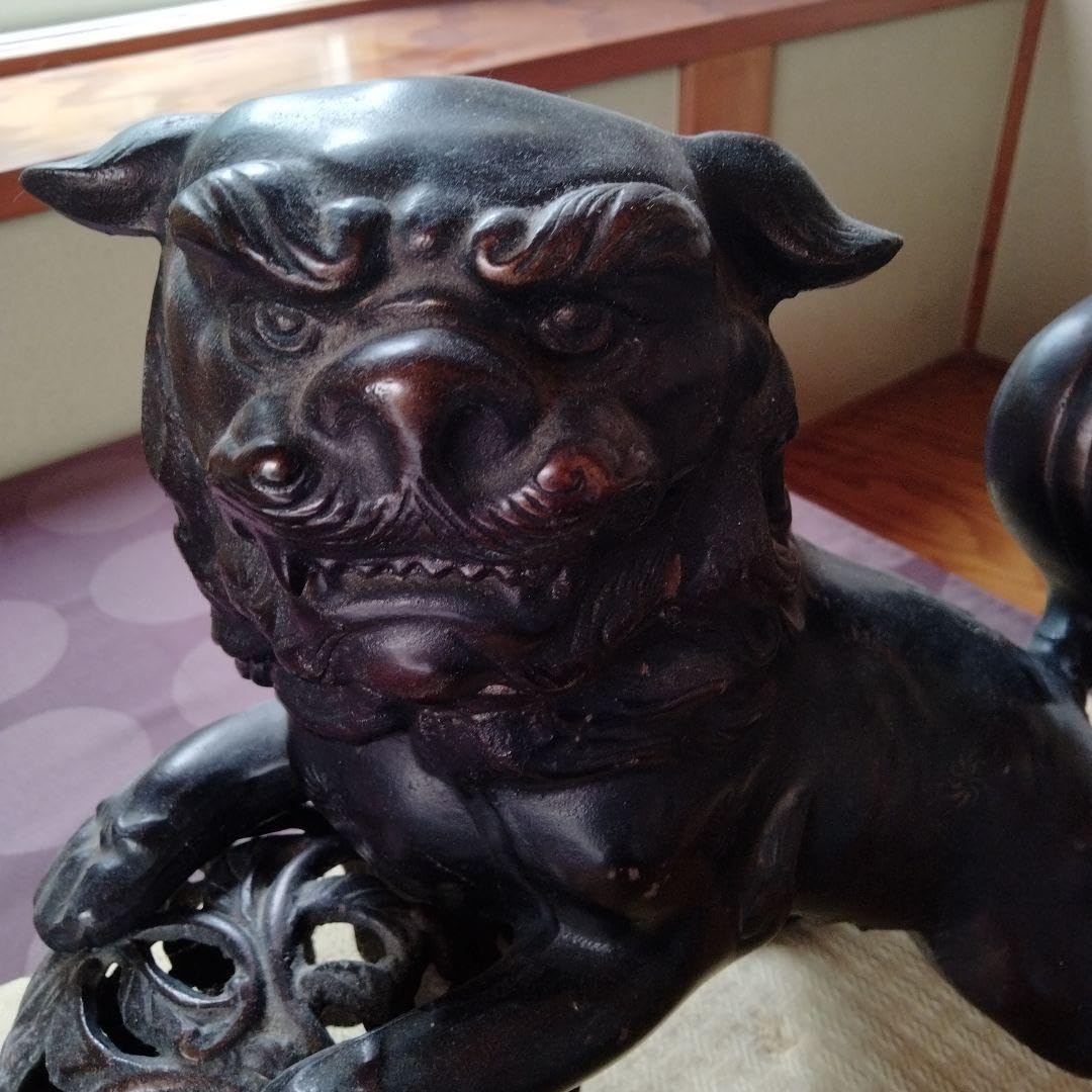 魔除け金属玉獅子】在銘吉祥瑞獣縁起物風水置物古くから邪気払い福呼
