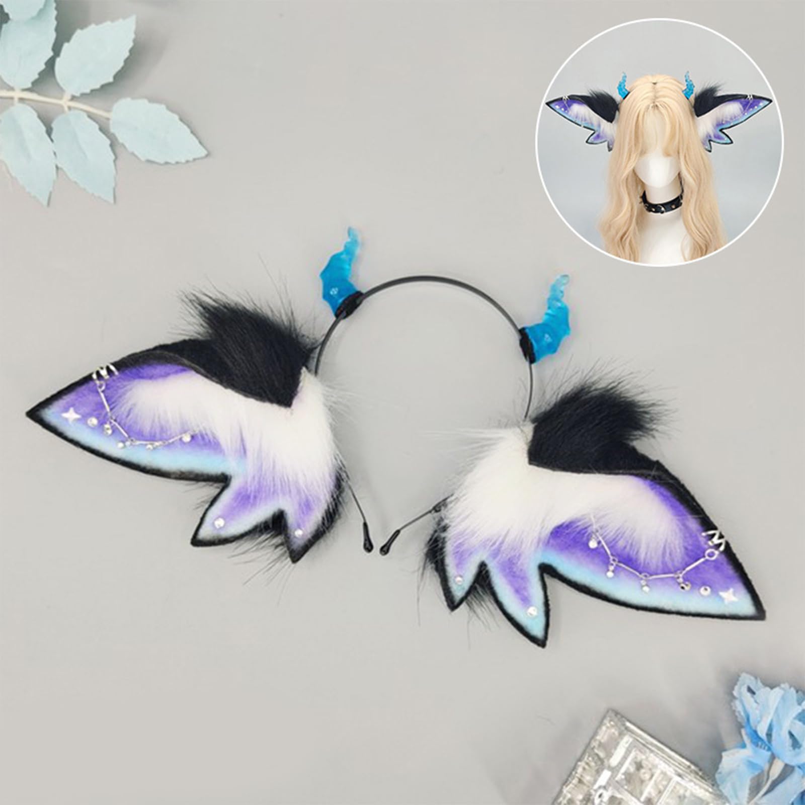 Diadema con orejas de animales de peluche, cómoda diadema étnica para fiestas de cosplay, fiestas y festivales de música, gorro de felpa suave